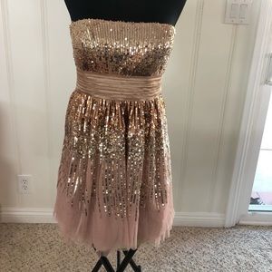 NWT BCBG strapless sequin gold party dress